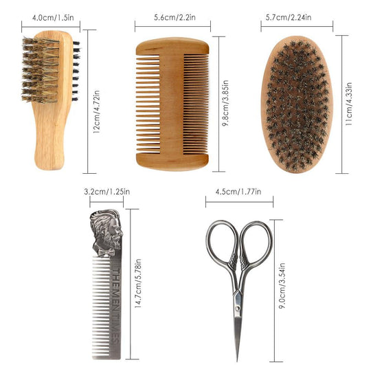 Beard Brush and Comb Set with Mustache Scissors Grooming Kit - Studio Beard