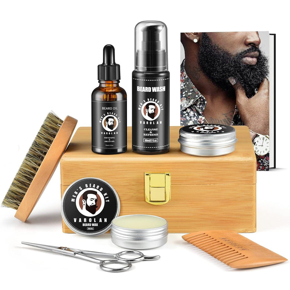 Beard Care Kit for Men with Beard Oil Balm Conditioner Wash Brush Comb Scissor - Studio Beard