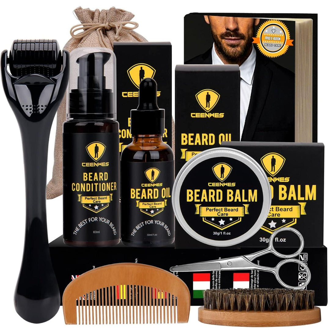 Beard Grooming Kit with Beard Conditioner ,Beard Oil, Beard Brush, Beard Comb, Beard Balm, Beard & Mustache Scissors Storage Bag - Studio Beard