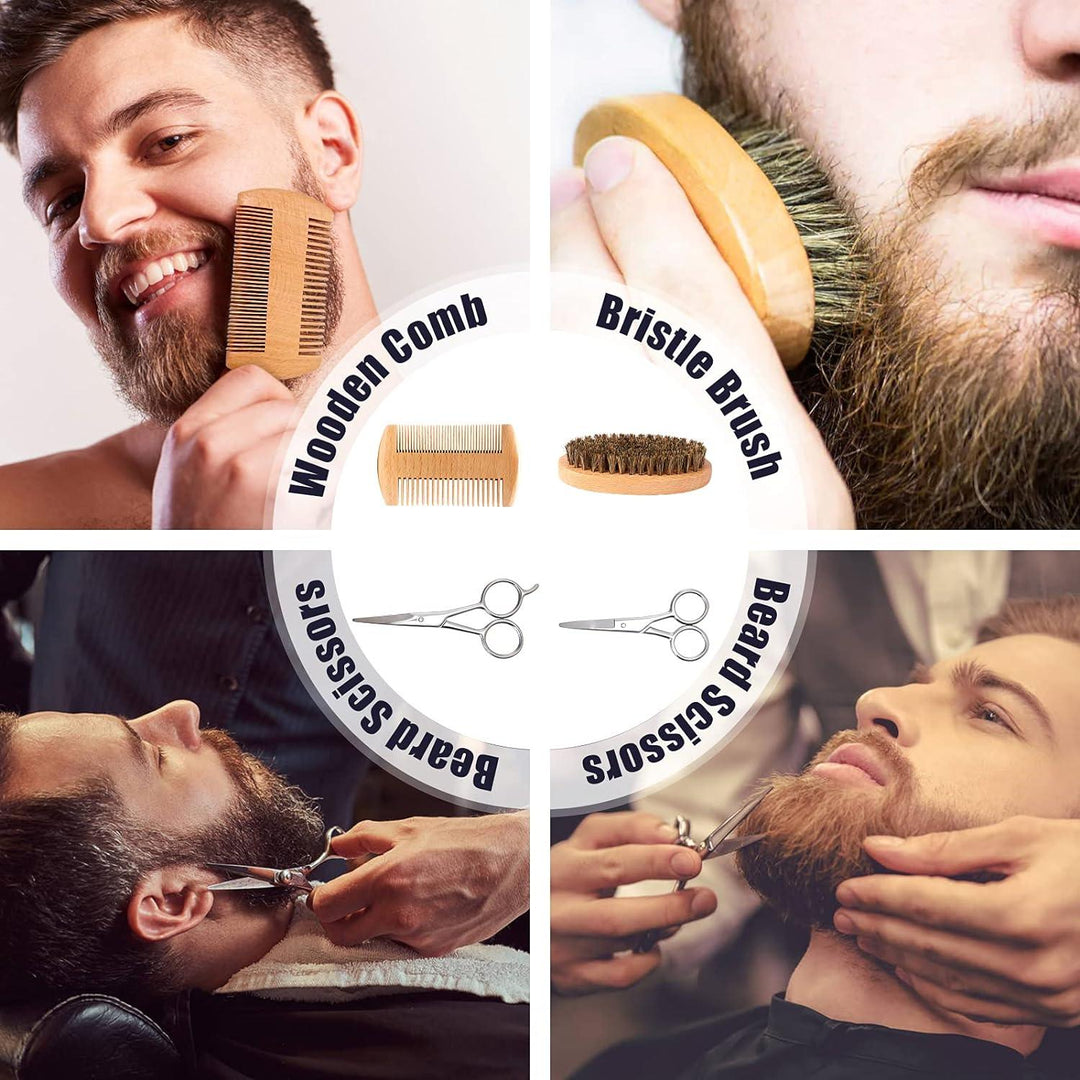 Beard Mustache Grooming Kit-Beard Balm, Beard Wash, Beard Oil, Brush, Scissors - Studio Beard