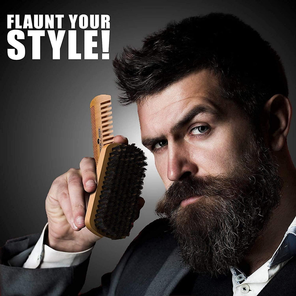 Beard Brush For Men & Beard Comb Set w/Mustache Scissors Grooming Kit - Studio Beard