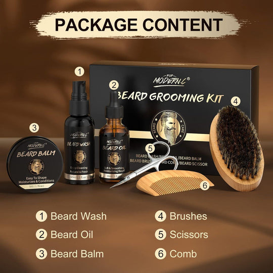 Beard Growth Kit Beard Grooming Kit 6pcs Beard Wash Shampoo Beard Oil Beard Balm - Studio Beard