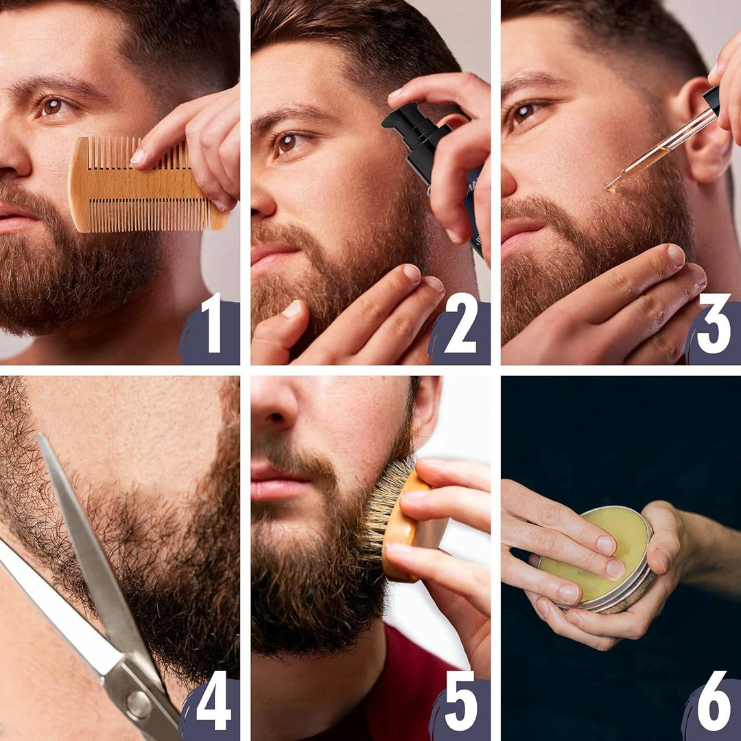 Beard Mustache Grooming Kit-Beard Balm, Beard Wash, Beard Oil, Brush, Scissors - Studio Beard