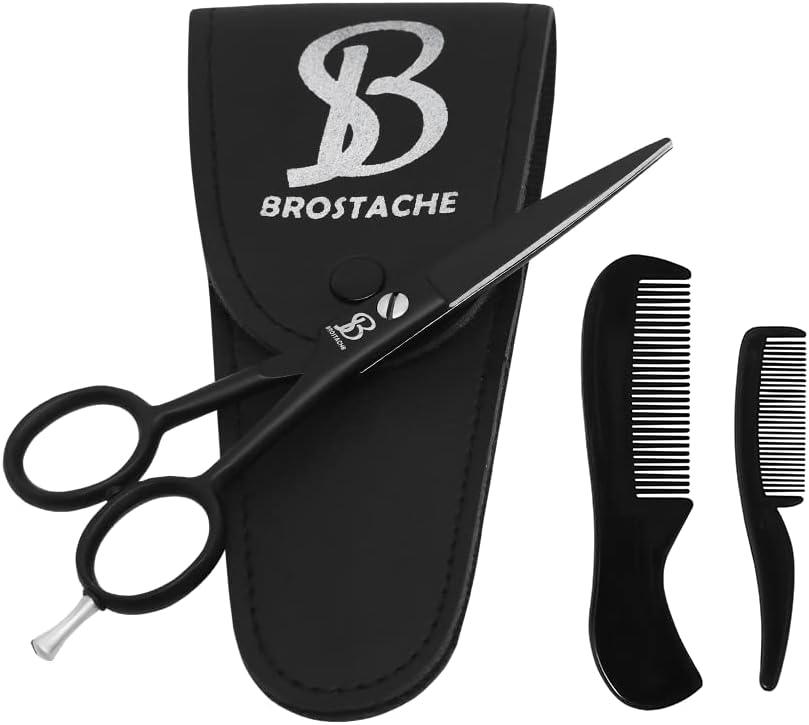 5" Beard & Mustache trimming Scissors for Men, 2 comb & Travel carrying Pouch - Studio Beard