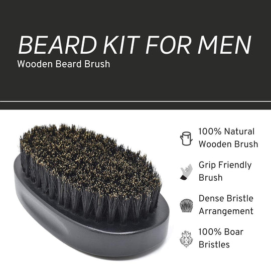 Beard Grooming Kit – Wooden Beard Comb – Natural Boar Bristle Beard Brush - Studio Beard