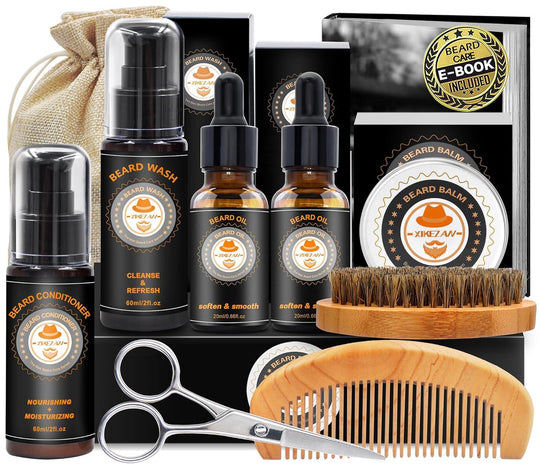 Beard Grooming Kit w/Beard Conditioner,Beard Oil,Beard Balm,Beard Brush,Beard Wash,Beard Comb,Beard Scissor,Bag,E-Book - Studio Beard